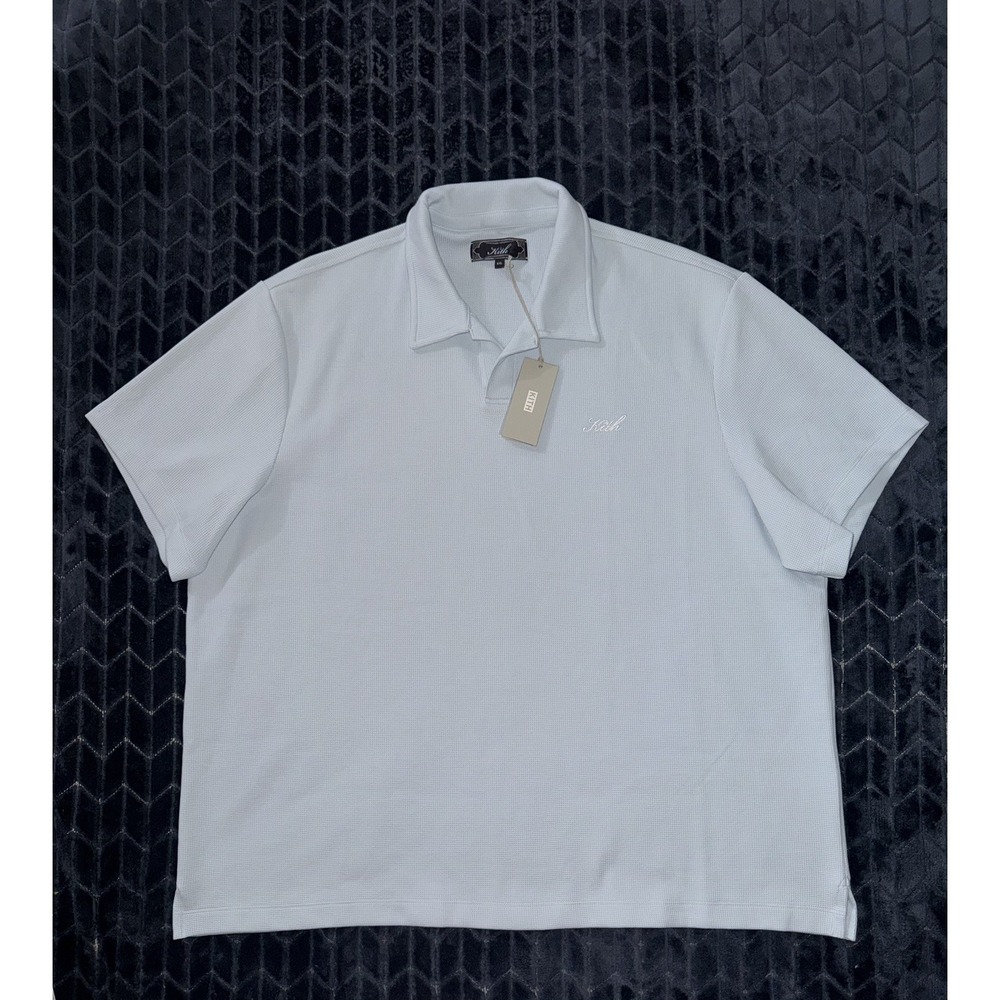 Kith Micro Men's Light Blue Waffle Drew Polo Collar Embroidered Sz 2XL NWT
